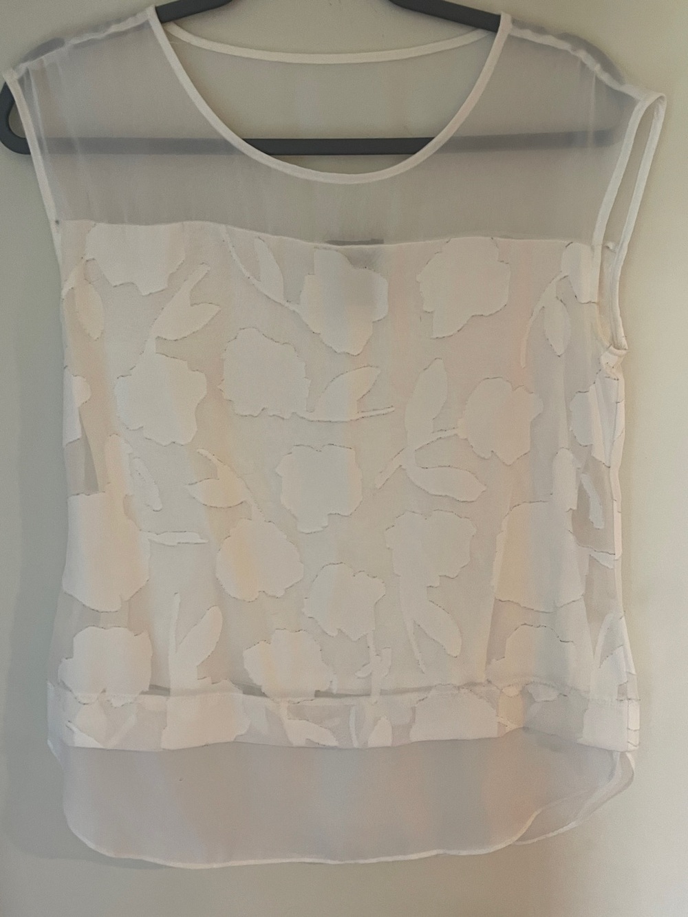 Ann Taylor White Sheer Floral Overlay Top